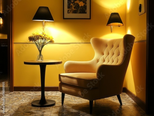 Yellow Room Cozy Armchair Corner Setting With Flowers