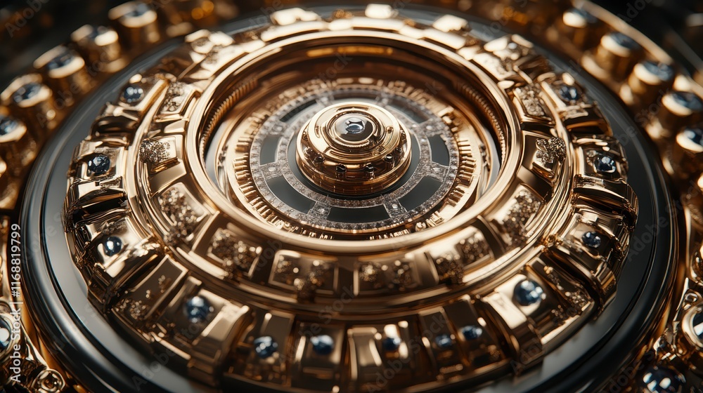 Obraz premium Intricate Gold and Black Mechanical Device Close Up Detailed Luxury Engineering Design