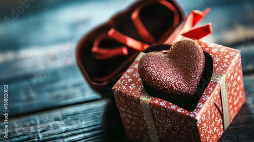 heart shaped box with ribbon in concept of valentine day on 14 February 2025 with pink and red heart gift love rose romance romantic things with background photo