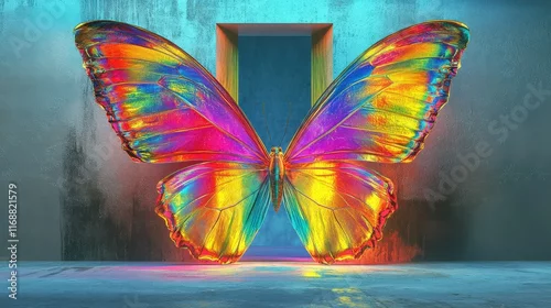 Obraz Iridescent Butterfly Before Open Doorway