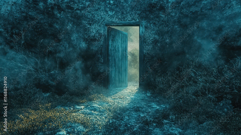 A Mysterious Open Doorway Leads Into A Dark Forest A Mysterious Open Doorway Leads Into A Dark Forest