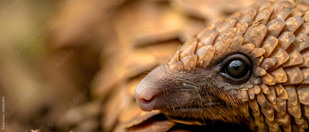 Obraz premium Close-up View of a Unique Pangolin with Detailed Scales and Expressive Eye in Natural Habitat