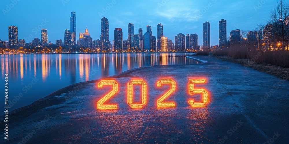 Obraz premium New year countdown celebration 2025 chicago skyline nightscape urban environment exciting concept