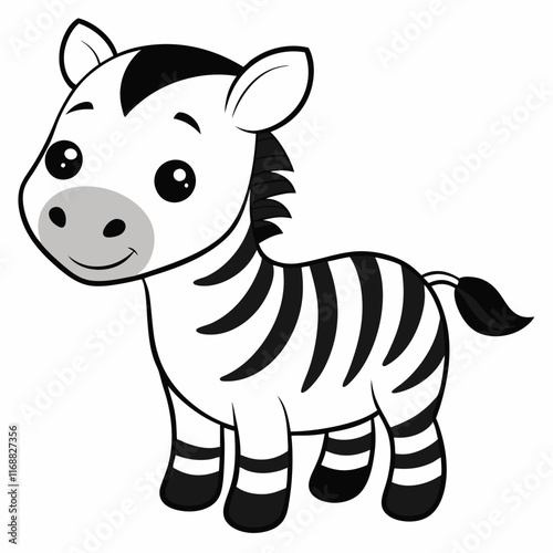 Simple and Cute Baby Zebra Coloring Page for Kids – Black-and-White Outline photo