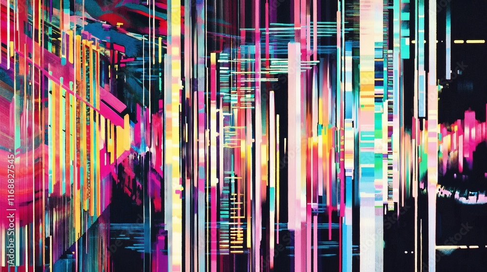 Abstract digital art with vibrant colors and vertical lines, modern aesthetic, artistic expression Abstract digital art with vibrant colors and vertical lines, modern aesthetic, artistic expression
