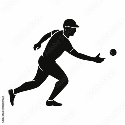 create cricket player fielder through ball black silhouette background white photo