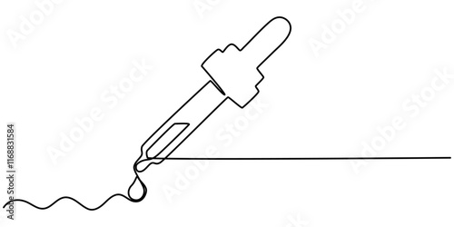 Dropper and bottle with serum or oil, line. Cosmetic product in vial with pipette. Outline simple vector, continuous one line drawing, Modern thin line icon Essential oil eye dropper for skincare.