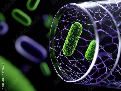 Close-up of vibrant green bacteria in a glass tube, representing scientific research and discovery in microbiology. photo