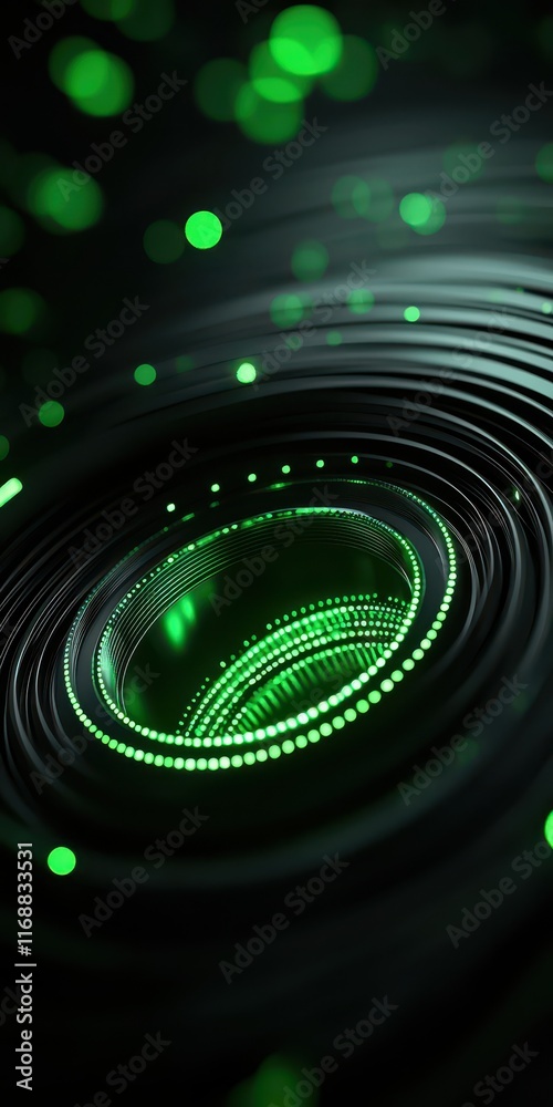Close-up view of a camera lens with vibrant green lights creating an artistic effect. Close-up view of a camera lens with vibrant green lights creating an artistic effect.