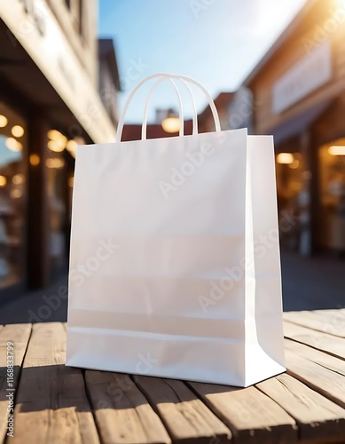 White Paper Shopping Bag On Wooden Tabletop
