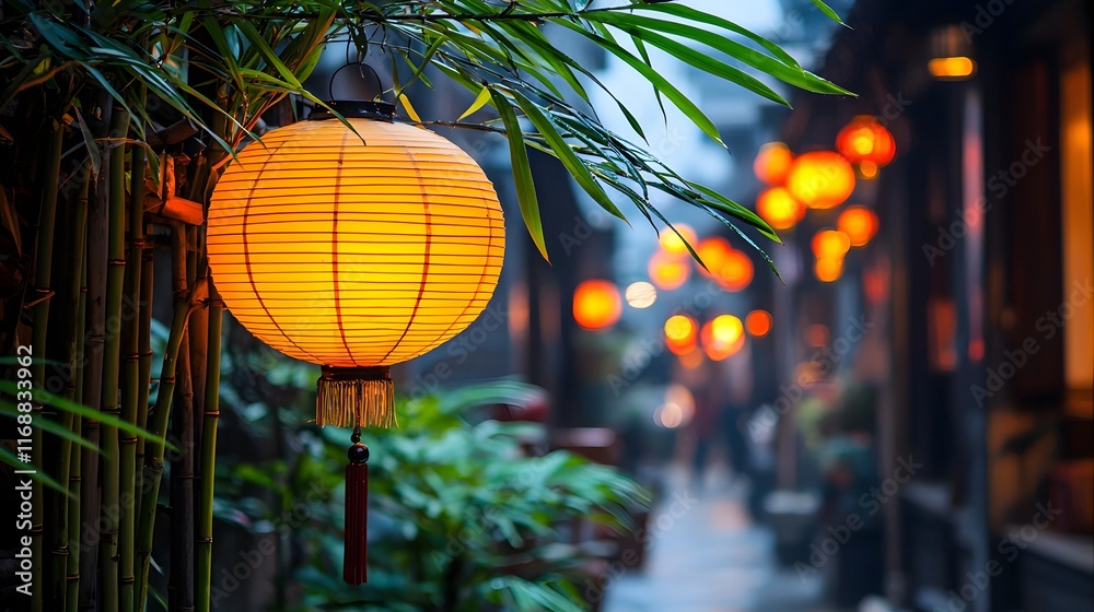 Illuminated Lantern Bamboo Asian Street Night Lights Festive Decor Illuminated Lantern Bamboo Asian Street Night Lights Festive Decor