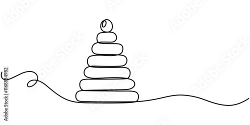 Baby toy pyramide icon. Outline baby toy pyramide vector icon for web design isolated on white background,  Continuous one line drawing, Toy pyramide icon, outline style, Kid toy pyramide icon.