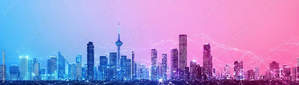 Fototapeta premium Global business markets exports concept. Interconnected smart cities with glowing trade pathways, global connectivity, export network