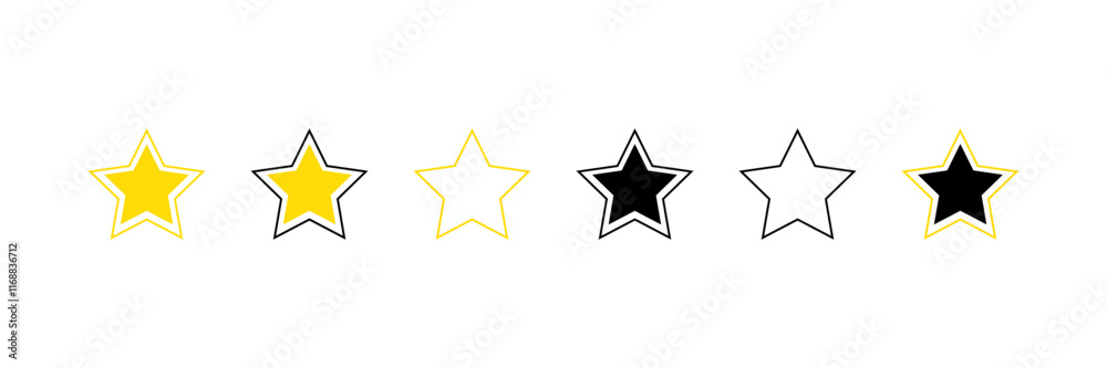 Set with stars vector icons. 6 stars icons. Set with stars vector icons. 6 stars icons.