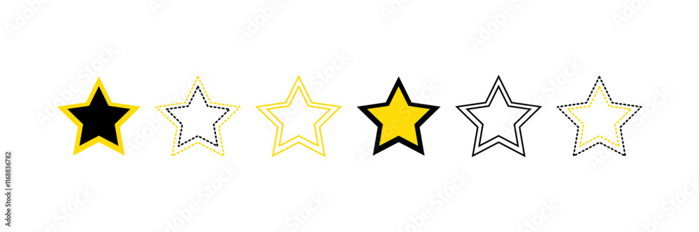 Set with stars vector icons. 6 stars icons. Set with stars vector icons. 6 stars icons.