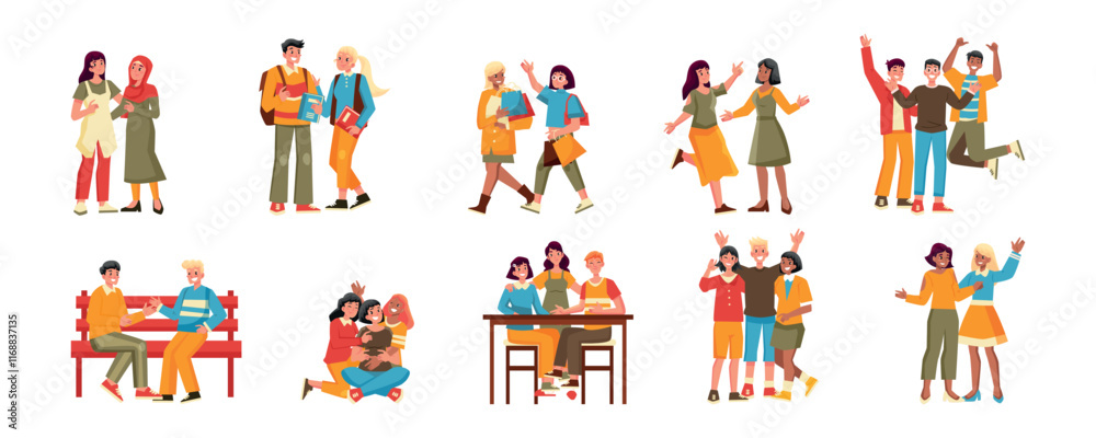 Fototapeta premium Hand drawn flat friendship day set