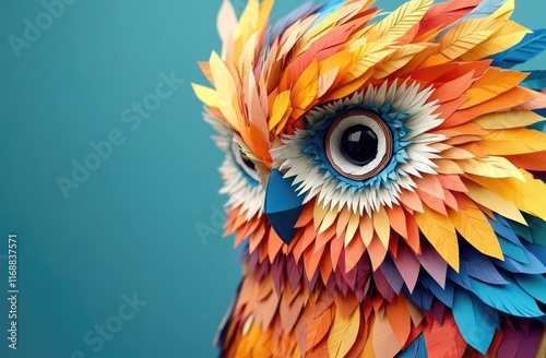 A colorful owl with feathers made of paper