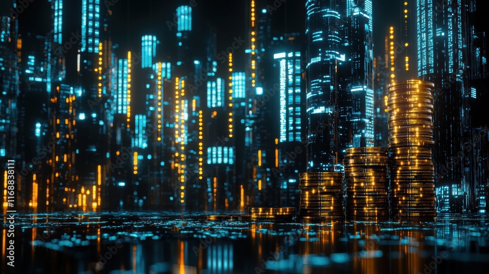 3d visualization of urban digital finance transformation and cryptocurrency in a futuristic city 3d visualization of urban digital finance transformation and cryptocurrency in a futuristic city