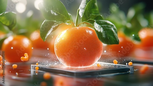 Futuristic Smart Orchard Producing 3D-Printed Biofabricated Fruits. Generative AI photo