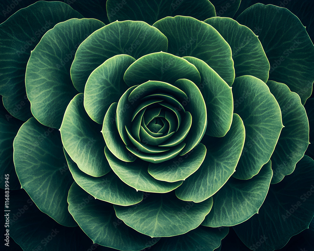 Obraz premium Lush green succulent plant, close-up shot revealing intricate leaf patterns. Perfect for nature, botanical, or spa themes.