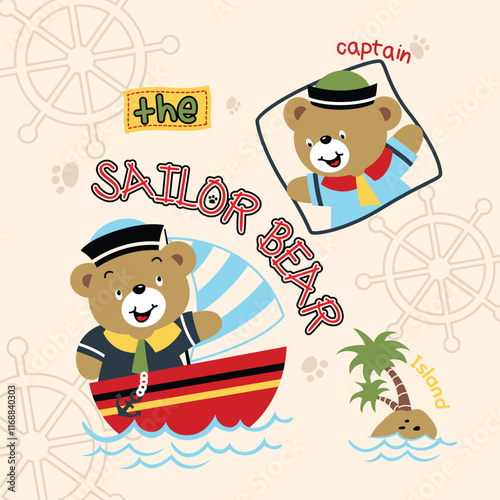 Adorable animal sailor vector illustration on a tropical island with cheerful little friends in a playful design
