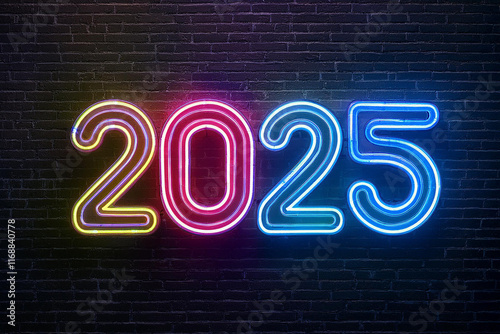 Generated image, neon 2025 na ceglanej scianie photo