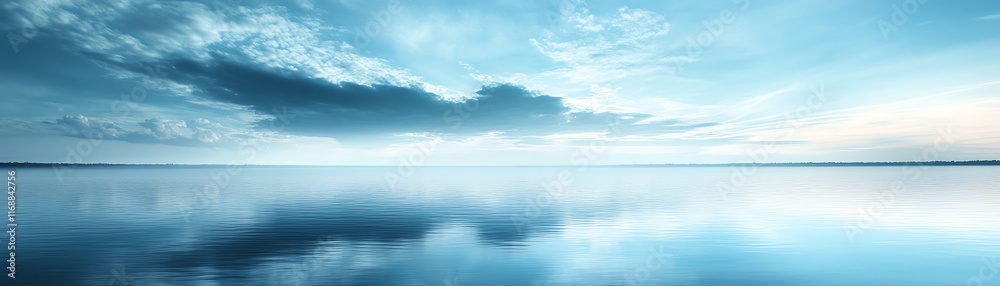 Serene lake scene reflecting tranquil blue sky and clouds. Serene lake scene reflecting tranquil blue sky and clouds.