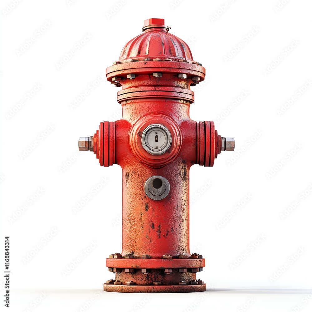A red fire hydrant stands prominently, showcasing a weathered surface with a classic design, set against a simple white background. A red fire hydrant stands prominently, showcasing a weathered surface with a classic design, set against a simple white background.