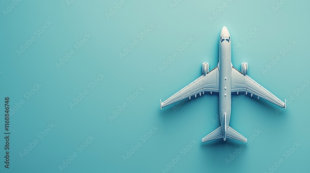 Airplane taking off against a teal background aerial view digital art rendering Airplane taking off against a teal background aerial view digital art rendering