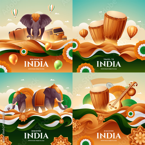 India travel compositions in gradient style