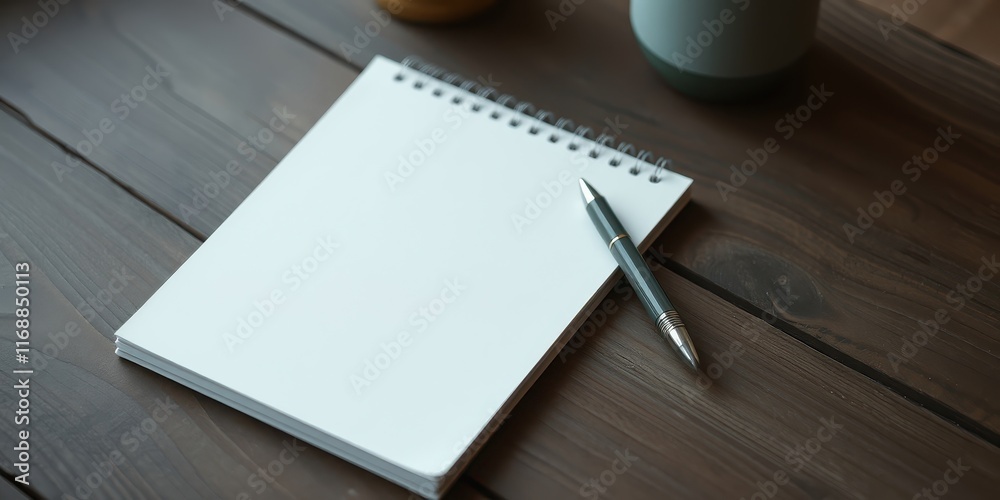 Blank Spiral Notebook and Pen on Wooden Desk for Note Taking Blank Spiral Notebook and Pen on Wooden Desk for Note Taking