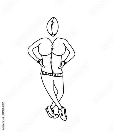  athletic woman with a head in the shape of a rugby ball