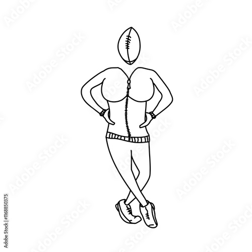  athletic woman with a head in the shape of a rugby ball