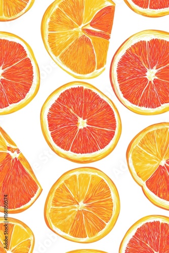 art of a pattern of orange slices on white background