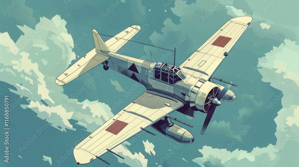 Naklejka premium an airplane from a top-down perspective, showcasing detailed textures on the fuselage and wings, with subtle shading for a 3D effect