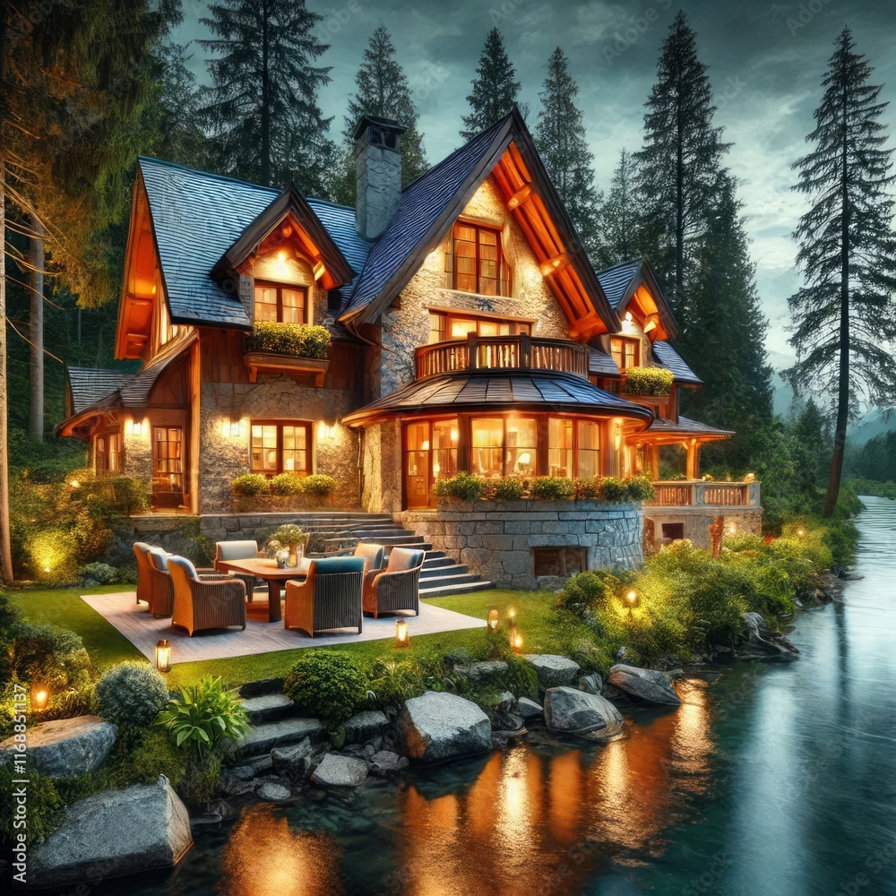 Fototapeta premium Cozy Million Dollar Mansion in Countryside