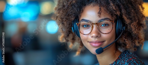 A young woman, serving as a social service operator, is based in the office photo