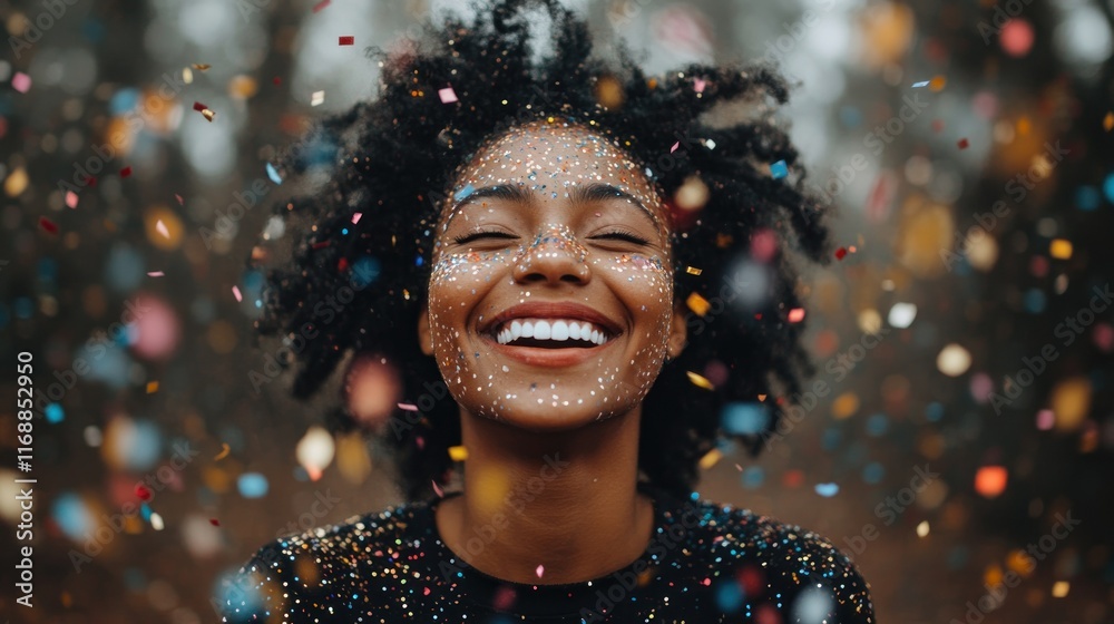 Joyful celebration with confetti and a smiling person. Joyful celebration with confetti and a smiling person.