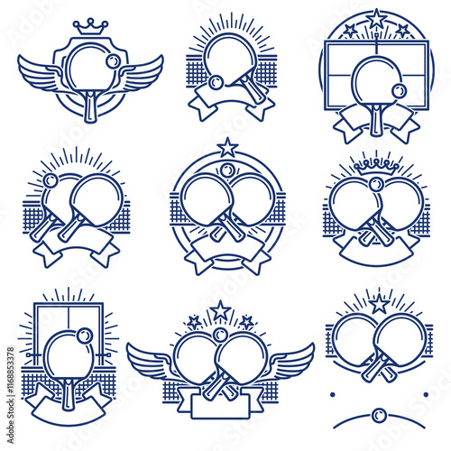 Ping Pong labels and icon set. Collection icons ping pong. Vector