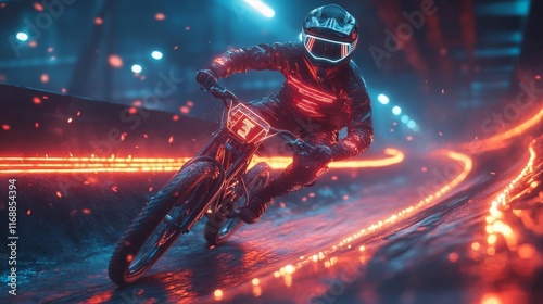 Futuristic BMX Track with Digital Holograms. Generative AI photo