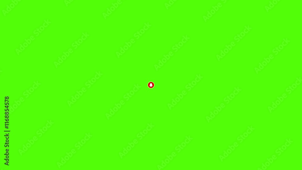 Pop-up bell icon in a red circle with a white border on a green screen background Pop-up bell icon in a red circle with a white border on a green screen background