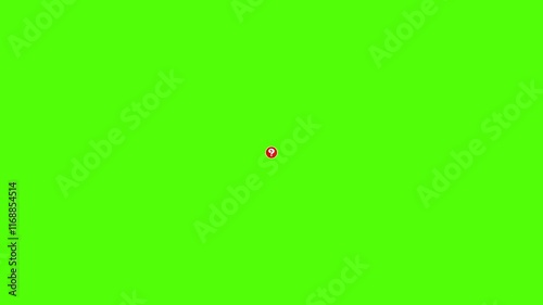 Pop-up question mark in a red circle with a white border on a green screen background