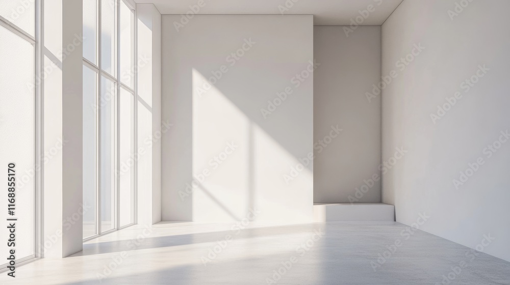 a minimalist child's room with a white background with features a small