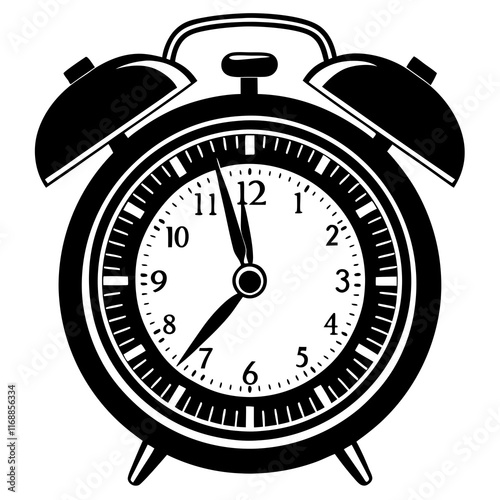 Classic Alarm Clock with Roman Numerals - Vintage Timepiece Vector Illustration

