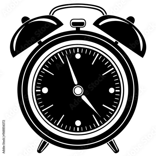 Classic Alarm Clock with Roman Numerals - Vintage Timepiece Vector Illustration

