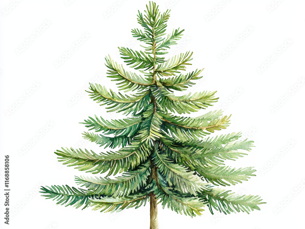 Watercolor pine tree with dense green foliage and natural details Watercolor pine tree with dense green foliage and natural details