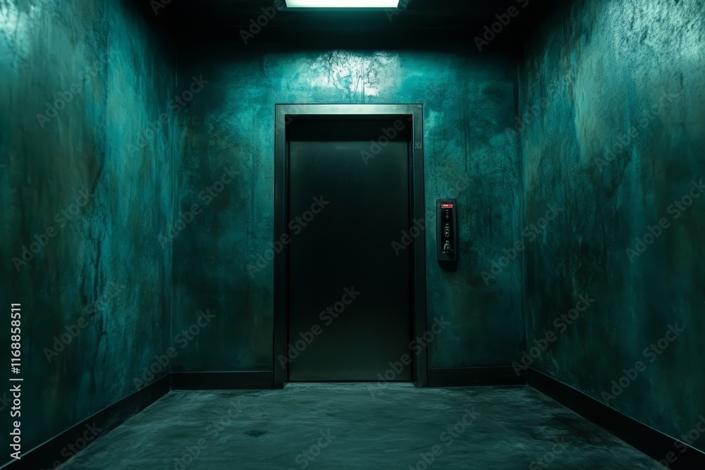 Obraz premium empty elevator interior with a single door and dim lighting