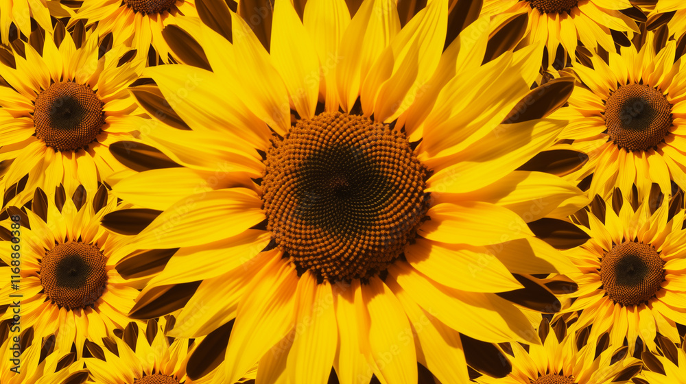 Vivid Sunflower Pattern with Bright Yellow Petals in Full Bloom