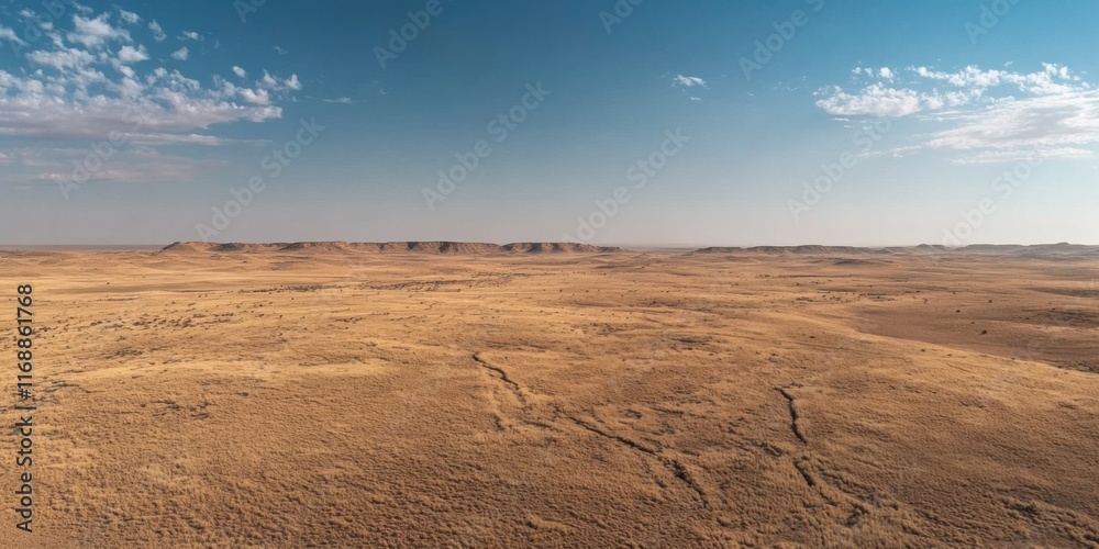 A sprawling desert dotted with the skeletal remains of a long-dried lake, its cracked surface a stark reminder of the severe drought A sprawling desert dotted with the skeletal remains of a long-dried lake, its cracked surface a stark reminder of the severe drought