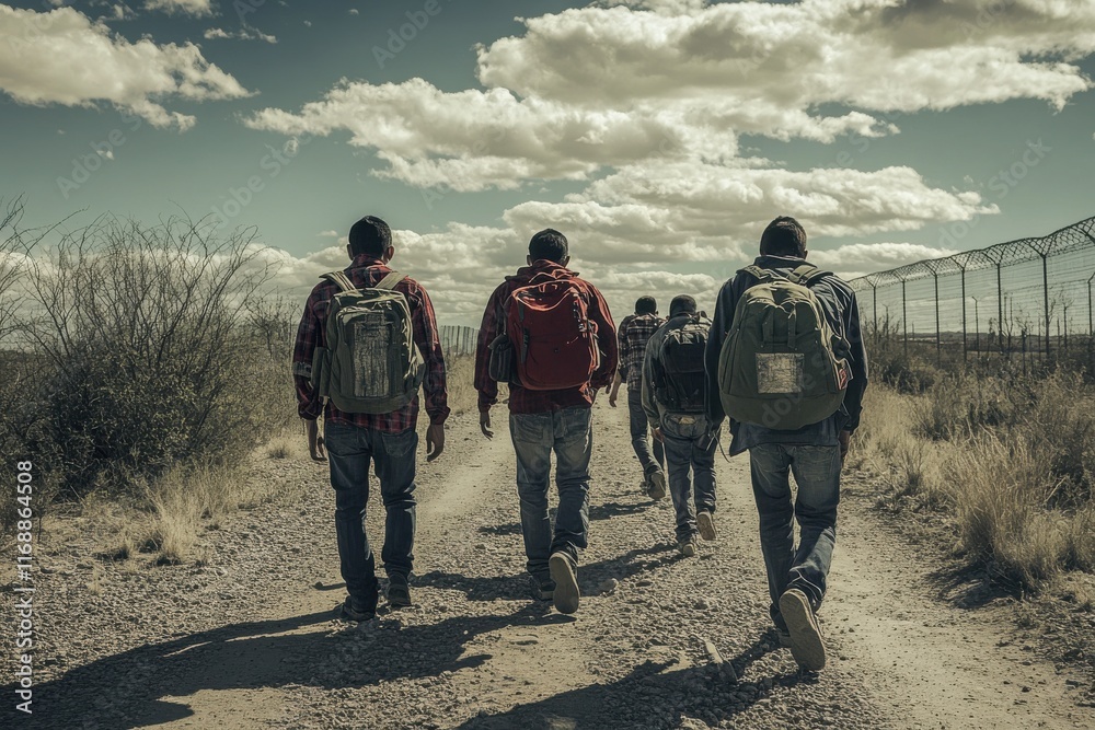 Journey through the desert: a group of travelers seeking new horizons in challenging terrain Journey through the desert: a group of travelers seeking new horizons in challenging terrain
